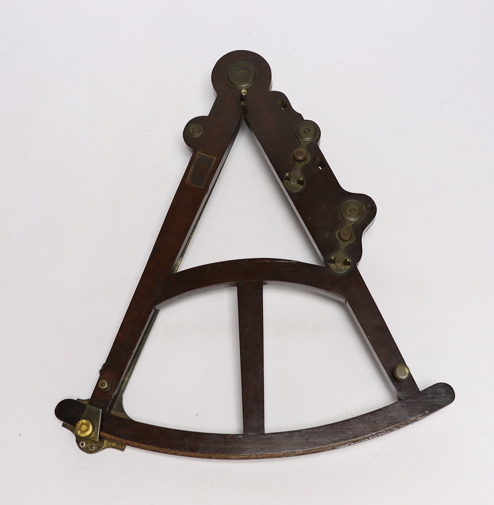 A Georgian mahogany brass mounted octant with ivory inlay, 40cm wide (CITES Submission reference 183KT4NW)